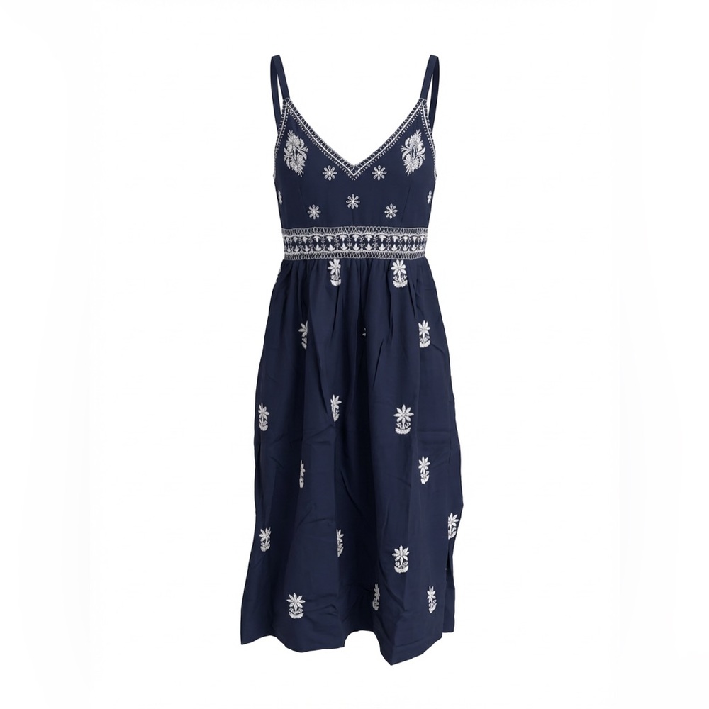 Gretchen Scott Navy White Embroidered Fiesta Time Dress S Boho Resort